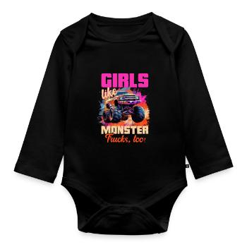 Girls Like Trucks Retro Race Big Monster Vintage - Organic Longsleeve Baby Bodysuit - black - Front