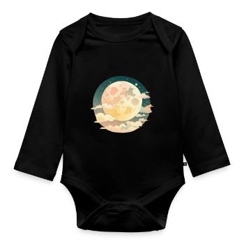 Pleine Lune Phases Lunaires Étoiles de l’espace Fleurs Nature - Body Bébé bio manches longues - noir - Devant
