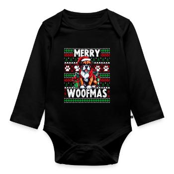 Chien boxer de Noël en famille - Sweat de Noël moche - Body Bébé bio manches longues - noir - Devant