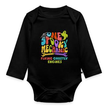 One Spooky Mechanic Retro Groovy Halloween Costume - Baby Bio-Langarm-Body - Schwarz - Vorne