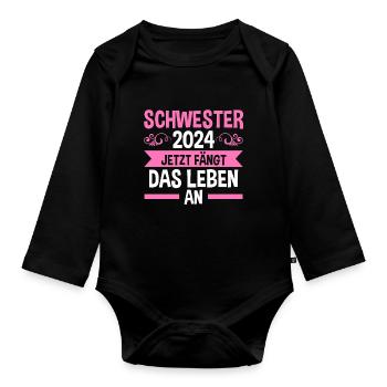 Werdende Schwester 2024 - Baby Bio-Langarm-Body - Schwarz - Vorne