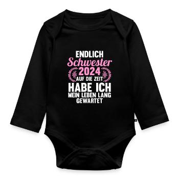 Werdende Schwester 2024 - Baby Bio-Langarm-Body - Schwarz - Vorne