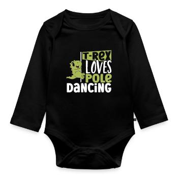 T-Rex liebt Pole Dancing Tyrannosaurus Dinosaurier - Baby Bio-Langarm-Body - Schwarz - Vorne