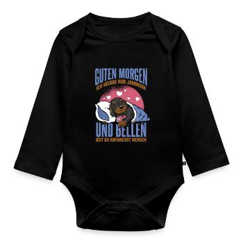Dackel Süß Gassi Geschenk Dachshund - Baby Bio-Langarm-Body - Schwarz - Vorne