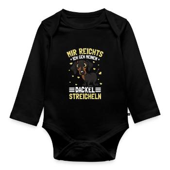 Dachshund Hund Dackel Gassi Spruch - Baby Bio-Langarm-Body - Schwarz - Vorne