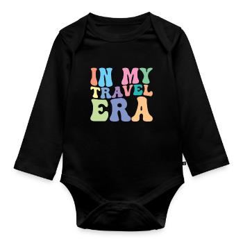 Reise Urlaub Retro Groovy - Baby Bio-Langarm-Body - Schwarz - Vorne