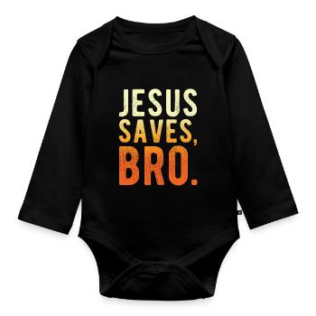 Jesus Rettet Bruder - Baby Bio-Langarm-Body - Schwarz - Vorne