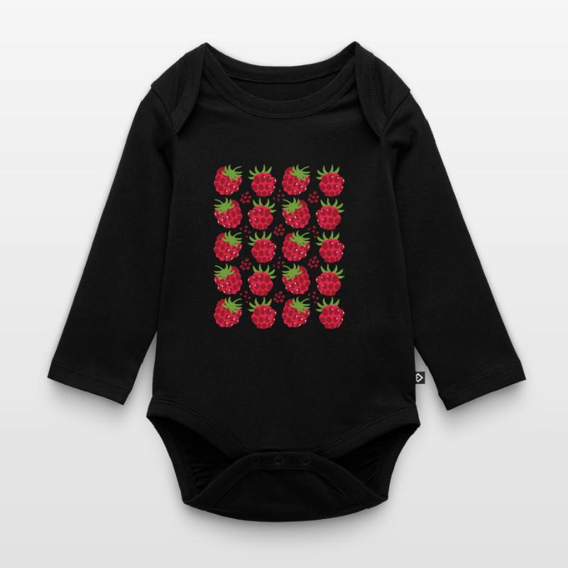 Raspberry Berries Fruit Pattern Organic Longsleeve Baby Bodysuit
