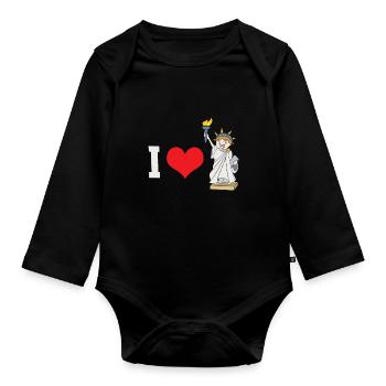 I Love New York City Statue of Liberty Cartoon - Organic Longsleeve Baby Bodysuit - black - Front