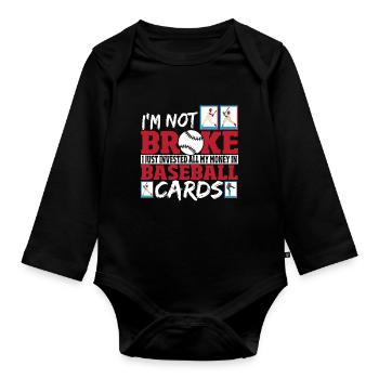Baseball Card Collector Invested Money In - Organic Longsleeve Baby Bodysuit - black - Front