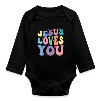 Jésus t’aime Groovy Vintage Christian - Body Bébé bio manches longues - noir - Devant