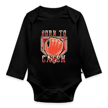 Baseballfänger Baseballspieler Pitcher - Baby Bio-Langarm-Body - Schwarz - Vorne