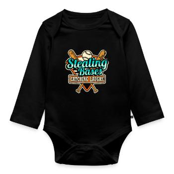 Receveur de baseball Lanceur de baseball - Body Bébé bio manches longues - noir - Devant