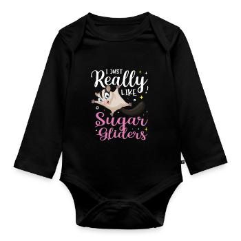Sugar Glider Flying Squirrel - Organic Longsleeve Baby Bodysuit - black - Front