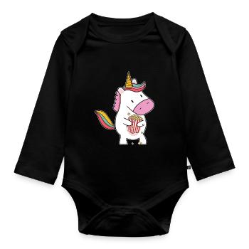 Popcorn Unicorn Funny Theater Cinema Snack Movie N - Organic Longsleeve Baby Bodysuit - black - Front