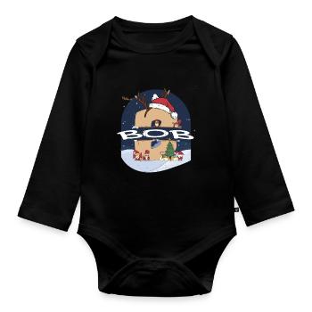 Super Bob Name w Santa Hat dans le thème de Noël - Body Bébé bio manches longues - noir - Devant