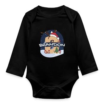 Toller Brandon-Name mit Weihnachtsmütze im Weihnachtsthema - Baby Bio-Langarm-Body - Schwarz - Vorne