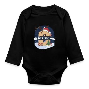 Toller Bruce Name mit Weihnachtsmütze im Weihnachtsthema - Baby Bio-Langarm-Body - Schwarz - Vorne