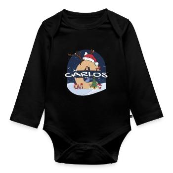 Génial Carlos Nom w Santa Hat dans le thème de Noël - Body Bébé bio manches longues - noir - Devant