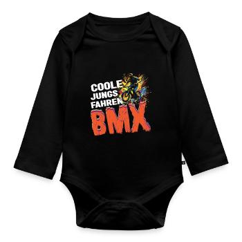 BMX Fahrrad Trick Coole Jungs fahren BMX - Baby Bio-Langarm-Body - Schwarz - Vorne