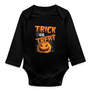 Halloween Trick or Treat Kürbis Horror - Baby Bio-Langarm-Body - Schwarz - Vorne