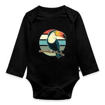 Toucan Wildlife Animal Bird Retro Vintage Toucan - Organic Longsleeve Baby Bodysuit - black - Front