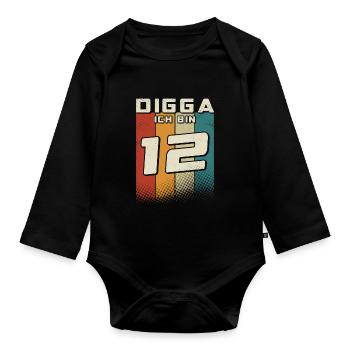 Digga ich bin 12 Jahre Junge 12. Geburtstag Retro - Baby Bio-Langarm-Body - Schwarz - Vorne