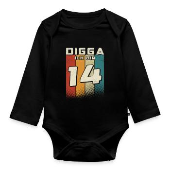 Digga ich bin 14 Jahre Junge 14. Geburtstag Retro - Baby Bio-Langarm-Body - Schwarz - Vorne