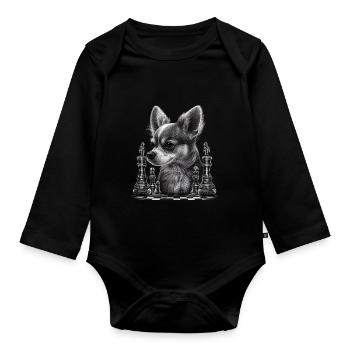 Chihuahua | Échecs | Joueur d'échecs | Plateau | - Body Bébé bio manches longues - noir - Devant