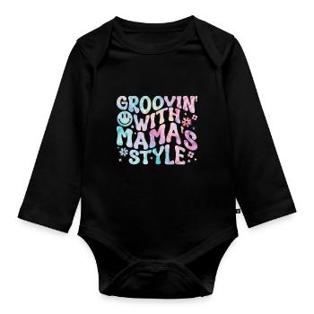 Groovy Mutter Passende Familie Am 1. Geburtstag - Baby Bio-Langarm-Body - Schwarz - Vorne