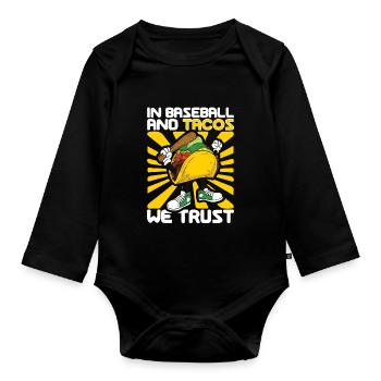 Taco Mexican Food Baseball Card Joueur de baseball - Body Bébé bio manches longues - noir - Devant