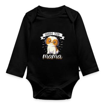Shih Tzu Mama - Shih Tzu - Baby Bio-Langarm-Body - Schwarz - Vorne