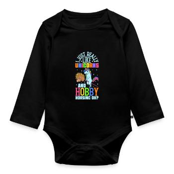 J’aime les licornes et les hobby horsing - Body Bébé bio manches longues - noir - Devant