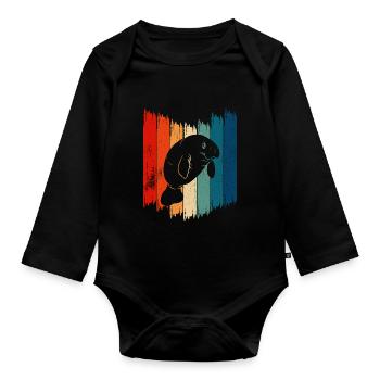 Dugong Manatees Manatee - Organic Longsleeve Baby Bodysuit - black - Front