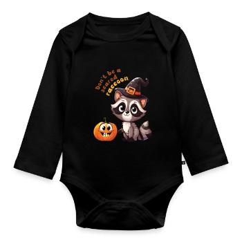 halloween scared raccoon - Organic Longsleeve Baby Bodysuit - black - Front