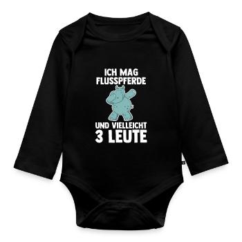 Nilpferd Flusspferd - Baby Bio-Langarm-Body - Schwarz - Vorne