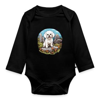 Hund Bichon Friesé - Baby Bio-Langarm-Body - Schwarz - Vorne