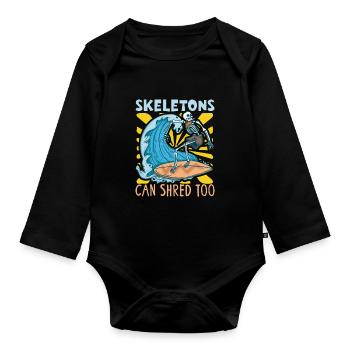 Lustiger Surfer, Der Skelett-strand-stoke-brandung - Baby Bio-Langarm-Body - Schwarz - Vorne