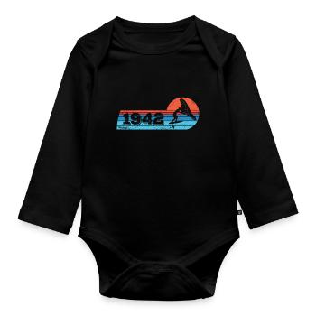 Wingfoil Surfer Anniversaire Vintage 1942 Né - Body Bébé bio manches longues - noir - Devant