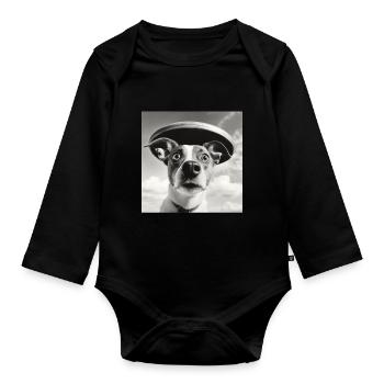 Selfie UFO Dog Funny Alien Ufo Dog Lover - Organic Longsleeve Baby Bodysuit - black - Front