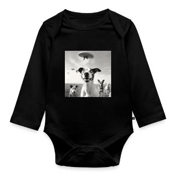 Selfie UFO Dog Funny Alien Ufo Dog Lover - Organic Longsleeve Baby Bodysuit - black - Front