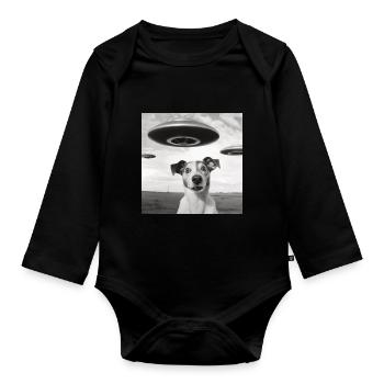 Selfie UFO Dog Funny Alien Ufo Dog Lover - Organic Longsleeve Baby Bodysuit - black - Front