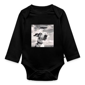 Selfie UFO Dog Funny Alien Ufo Dog Lover - Organic Longsleeve Baby Bodysuit - black - Front