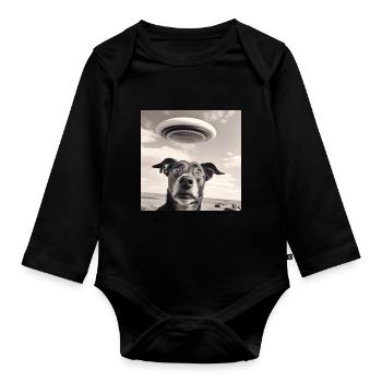 Selfie Chien OVNI Drôle Alien Ovni Amoureux De Chien - Body Bébé bio manches longues - noir - Devant