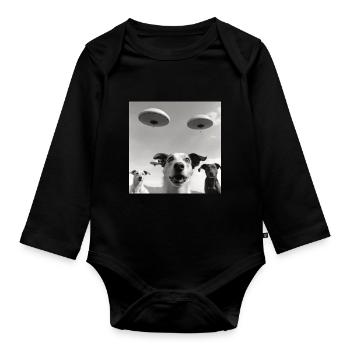 Selfie Chien OVNI Drôle Alien Ovni Amoureux De Chien - Body Bébé bio manches longues - noir - Devant