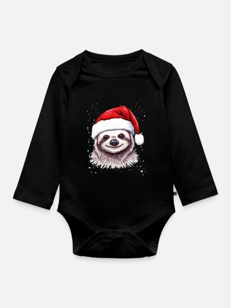 Lustige Faultier-Weihnachtsgrafik - Niedliche Weihnachten SL - Baby Bio-Langarm-Body - Schwarz