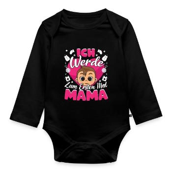 Schwanger Schwangerschaft Ich werde Mama - Baby Bio-Langarm-Body - Schwarz - Vorne