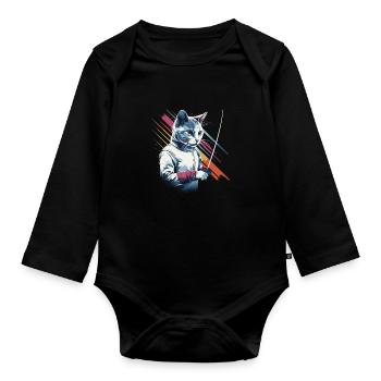 Chats, escrimeurs, joueurs, joueurs, escrime, athlètes, chats - Body Bébé bio manches longues - noir - Devant