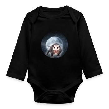 Opossum Mond Kinder Süß - Baby Bio-Langarm-Body - Schwarz - Vorne