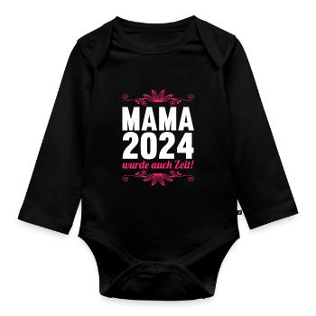 Werdende Mama 2024 - Baby Bio-Langarm-Body - Schwarz - Vorne